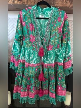 Antica Sartoria By Giacomo Cinque Dress Flowy pink green ONE SIZE FITS MOST
